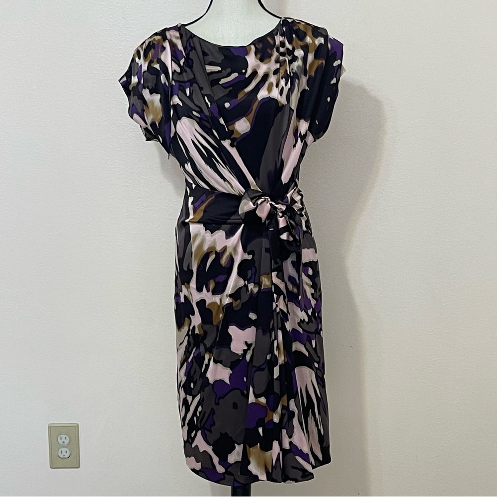 ESCADA Multicolor Silk Knee Length Swing Collar Dress